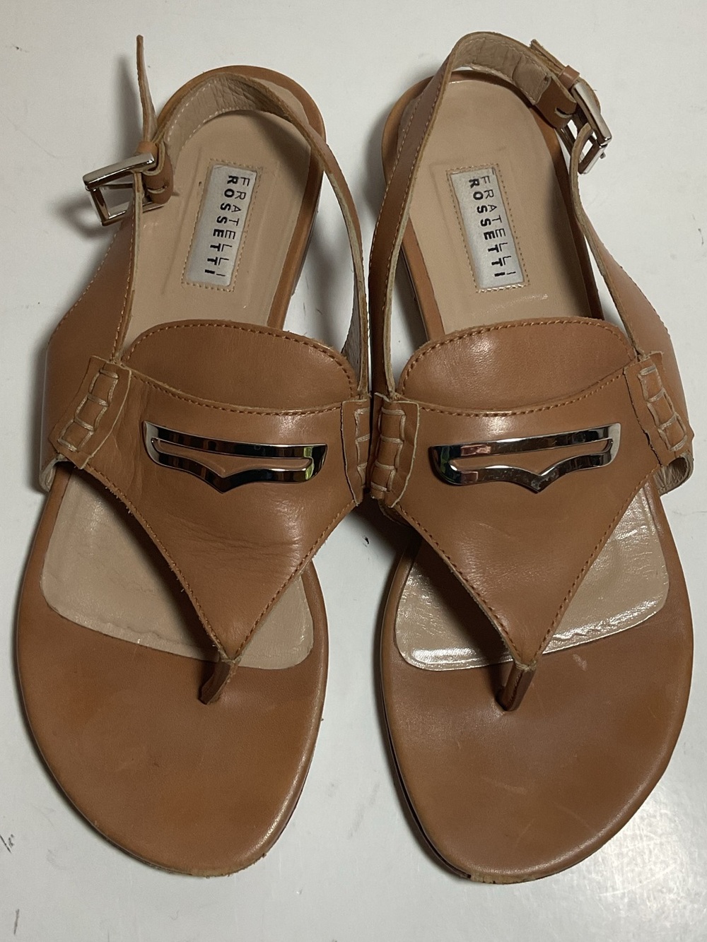 Fratelli Rossetti Italy Tan Leather Thong Slingback Sandals